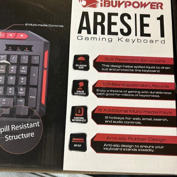 ibuypower-ibp-Ares E1 gaming keyboard  spill resistant black n red - Picture 1 of 7